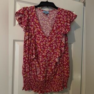 Cece ruffled short sleeve v-veck top with elastic waist size m